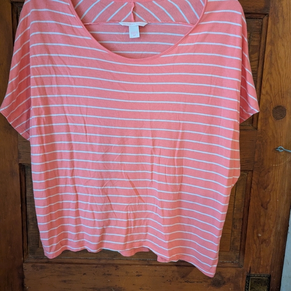 Victoria's Secret Relaxed Pink and Cream Striped T-Shirt - Picture 1 of 8